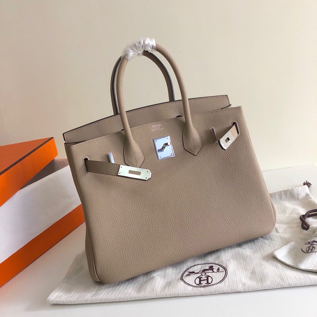 Hermes Birkin 35CM Togo Leather Handbag Light Grey